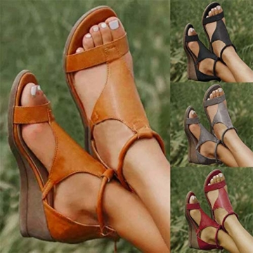 XXZ Frauen Keilabsatz Sandalen Sommer Offene Schuhe Faux Leder Orthopädische Casual Plattform Rom Damen Elegante Flip Flops Freizeit,Schwarz,37 - 7