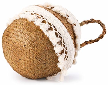 Yesland 3 Stück Boho Woven Seagrass Belly Basket Natürliche Lagerpflanze Korb Spielzeugkorb Lebensmittelkorb Pflanzentopf Wäsche & Picknickkorb für Wohnzimmer - 3 Größen - 2