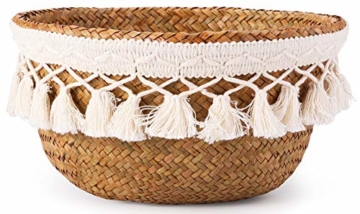 Yesland 3 Stück Boho Woven Seagrass Belly Basket Natürliche Lagerpflanze Korb Spielzeugkorb Lebensmittelkorb Pflanzentopf Wäsche & Picknickkorb für Wohnzimmer - 3 Größen - 3