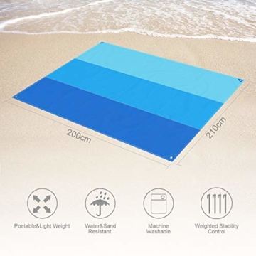 AWAVO Picknickmatte Stranddecke, extra große 200 * 210cm wasserdichte sandfreie Picknickdecke, schnell trocknende Strandmatte für Reisen, Camping, Wandern und Musikfestivals - 3