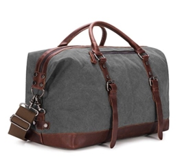 BAOSHA HB-14 Vintage Segeltuch Canvas PU Leder Unisex Handgepäck Reisetasche Sporttasche Weekender Tasche für Kurze Reise am Wochenend Urlaub Arbeitstasche 40 Liter Aktualisiert (Grau) - 1