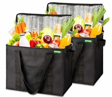COTTARA Neu Premium Kühltasche faltbar 2er Pack – Einkaufstasche groß mit verstärktem faltbarem Boden – Ideal als Isoliertasche, Einkaufskorb, Picknicktasche (Schwarz, 40 x 24 x 31 cm) - 1
