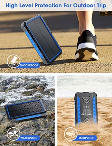 DJROLL 36000mAh Qi Wireless Solar Powerbank mit 4 USB/Typ C Ausgängen und LED-Lampe, Tragbares Outdoor Wasserdichtem Power Bank Solarpanel Kompatibel für iPhone Samsung Smartphones - 5