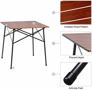 EVER ADVANCED Campingtisch Klapptisch mit Aluminium Tischplatte faltbar leicht klappbar tragbar mit Tragetasche 70 x 70cm für Camping Garten Party Picknick Balkon braun - 3