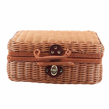Gaoominy Reise Picknick Korb Hand Gemachte Wicker Aufbewahrungs Koffer Vintage Koffer Requisiten Box Weben Bambus Boxen Au？en Rattan Organizer - 7