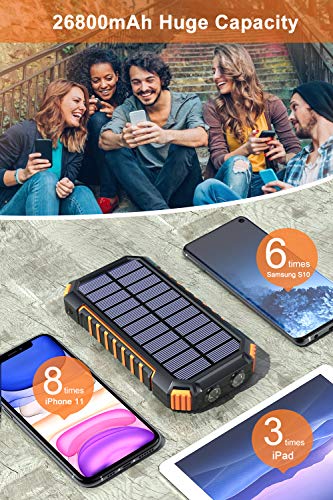 Hiluckey Wireless Solar Powerbank 26800mAh Wasserdichtes Solar Ladegerät USB C Externer Akku mit 4 Outputs, Qi Power Bank für iPhone, Samsung, Huawei, iPad und mehr - 3