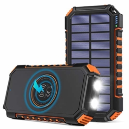 Hiluckey Wireless Solar Powerbank 26800mAh Wasserdichtes Solar Ladegerät USB C Externer Akku mit 4 Outputs, Qi Power Bank für iPhone, Samsung, Huawei, iPad und mehr - 1