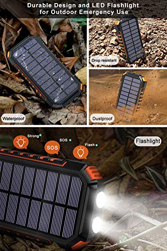 Hiluckey Wireless Solar Powerbank 26800mAh Wasserdichtes Solar Ladegerät USB C Externer Akku mit 4 Outputs, Qi Power Bank für iPhone, Samsung, Huawei, iPad und mehr - 6