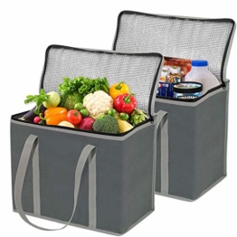 JSENGE Wiederverwendbar Einkaufstasche, Picknick KÜHltasche Faltbar, Große Einkaufstaschen, Waschbarer, Isolierte EinkaufstÜTen FÜR Warme Oder Kalte Speisen, Lebensmittellieferbeutel (grau) - 1