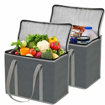 JSENGE Wiederverwendbar Einkaufstasche, Picknick KÜHltasche Faltbar, Große Einkaufstaschen, Waschbarer, Isolierte EinkaufstÜTen FÜR Warme Oder Kalte Speisen, Lebensmittellieferbeutel (grau) - 1