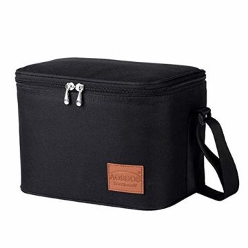 Kühltasche Klein Leicht Lunch Tasche Isoliertasche zur Arbeit Schule Faltbar Wasserdicht Reißverschluss Schwarz 7,5L - 1