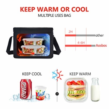 Kühltasche Klein Leicht Lunch Tasche Isoliertasche zur Arbeit Schule Faltbar Wasserdicht Reißverschluss Schwarz 7,5L - 6