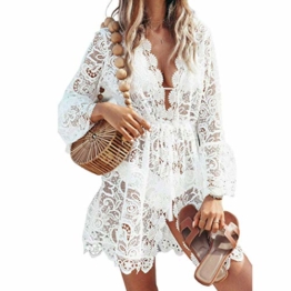 L&ieserram Damen Spitze Strandkleid V-Ausschnitt Badeanzug Bedecken Pareos Kimono Cardigan Strandkleid Boho Transparent Strandponcho (Weiß, M) - 1