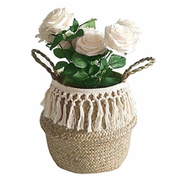 NEVRTP Seegras Weidenkorb Blumentopf Faltkorb Aufbewahrungskorb Dekoration，Fischkorb，Picknickkorb，Kamin Korb ， Aufbewahrungskorb aus Seegras für Kindergärten， Badezimmer (Weiß, 32CM) - 3