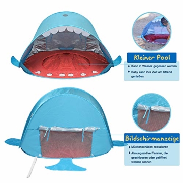 Opret Pop-up Strandzelt, Faltbares Kinder campingzelt mit Pool, Wasserdichtes und UV-Beständiges Tragbares Zelt, Geeignet für Babys, die im Strandgarten Spielen- Blau - 6