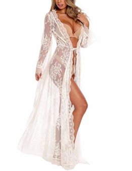 Orshoy Sexy Kimono Damen Spitze Cardigan Strand Umhang Bikini Bedecken Leichte Boho Strand Jacke Cover Up Strandkleider Sommer Urlaub Poncho Weiß - 1