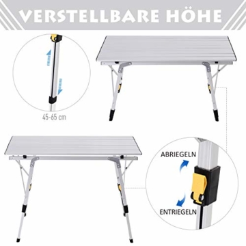 Outsunny Picknick Klapptisch, Falttisch, Höhenverstellbarer Campingtisch, Inkl. Tragetasche, Aluminium, Silber, 90 x 53 x 45-65 cm - 3