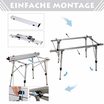 Outsunny Picknick Klapptisch, Falttisch, Höhenverstellbarer Campingtisch, Inkl. Tragetasche, Aluminium, Silber, 90 x 53 x 45-65 cm - 4