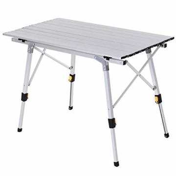 Outsunny Picknick Klapptisch, Falttisch, Höhenverstellbarer Campingtisch, Inkl. Tragetasche, Aluminium, Silber, 90 x 53 x 45-65 cm - 1