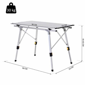 Outsunny Picknick Klapptisch, Falttisch, Höhenverstellbarer Campingtisch, Inkl. Tragetasche, Aluminium, Silber, 90 x 53 x 45-65 cm - 7