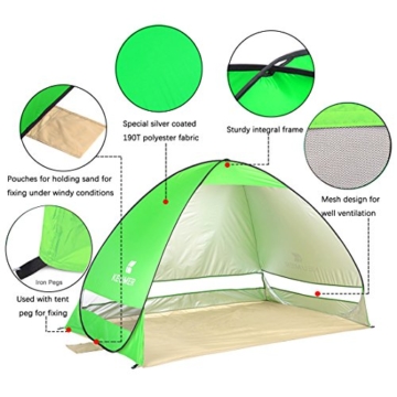 Pop Up Strandmuschel, LOTUSWILD Automatisches StrandZelt Extra Leicht UV-Schutz Portable Beach Zelt für Camping/Outdoor/ BBQ/Garten/Park/Angeln/Strand/Familienaktivitäten im Freien (für 2-4 Personen ) - 2