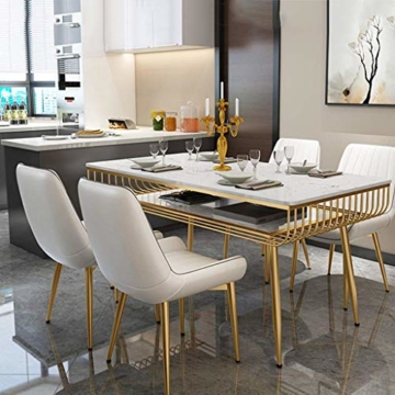 QX Stuhl, Stühle, Stuhl Armpolster, Hochstuhl, Hocker Moderne Rückenlehne Esszimmerstuhl Freizeit Cafe Hocker Pu Leder Home Küche Golden Iron Legs,Weiß - 4