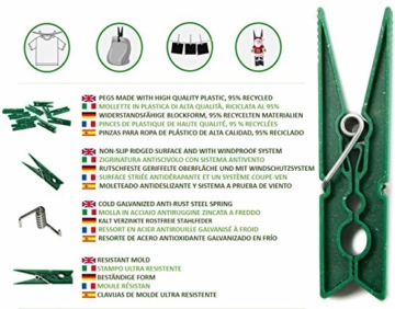 remake 80 STK Wäscheklammern Ökologische 95% Recycelte Kunststoff. Made in Italy. Ideal für Wäscheleinen im Freien und Lebensmitteltaschen. Widerstandsfähig, Winddicht. Grün Farbe - 4