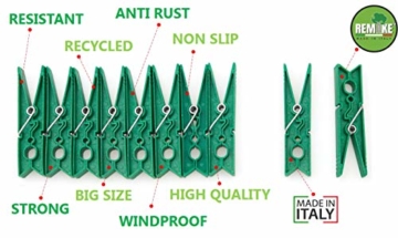 remake 80 STK Wäscheklammern Ökologische 95% Recycelte Kunststoff. Made in Italy. Ideal für Wäscheleinen im Freien und Lebensmitteltaschen. Widerstandsfähig, Winddicht. Grün Farbe - 5