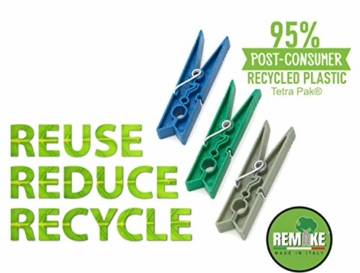 remake 80 STK Wäscheklammern Ökologische 95% Recycelte Kunststoff. Made in Italy. Ideal für Wäscheleinen im Freien und Lebensmitteltaschen. Widerstandsfähig, Winddicht. Grün Farbe - 7