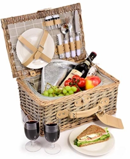 Sänger Picknickkorb Amrum aus Weide für 2 Personen, Hochwertiger Weidenkorb mit integrierter Kühltasche, 13 teilig, Volumen der Kühltasche 10,5 L, Henkelkorb mit Picknickgeschirr - 1