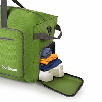 Simboom Faltbare Reisetasche für Männer und Frauen, 100L Wasserdicht Reise-Gepäck Sporttasche Leichter Duffel Taschen mit schuhfach für Gepäck Reise Sport Gym Urlaub, Grün - 3