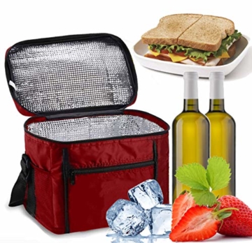 Sinwind Kühltasche Faltbar, Picknicktasche Kühltasche Thermotasche Klein Lsoliertasche Lunch Kühltasche Eistasche Lunch Tasche Kühlbox 10L für Picknick (rot) - 1