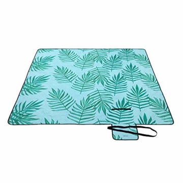 SONGMICS Picknickdecke, 200 x 200 cm große Stranddecke, Campingdecke, wasserdichte Unterseite, maschinenwaschbar, faltbar, für Garten, Park, Strand, Camping, blau mit tropischem Farn GCM087Q01 - 1