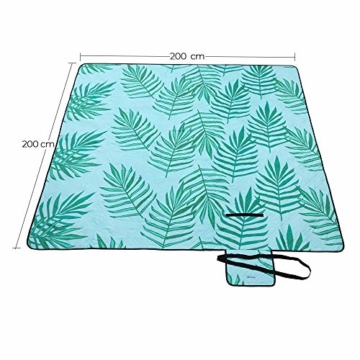 SONGMICS Picknickdecke, 200 x 200 cm große Stranddecke, Campingdecke, wasserdichte Unterseite, maschinenwaschbar, faltbar, für Garten, Park, Strand, Camping, blau mit tropischem Farn GCM087Q01 - 5