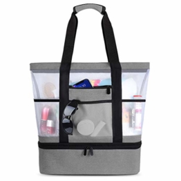 Strandtasche Groß Mesh Beachbag mit Wasserdichtem Kühlfach Hoch Kapazität Reißverschluss Sommer Tasche 41 * 15 * 51cm Beachbag Urlaubstasche für Strand Urlaub Reise Picknick - 1