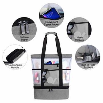 Strandtasche Groß Mesh Beachbag mit Wasserdichtem Kühlfach Hoch Kapazität Reißverschluss Sommer Tasche 41 * 15 * 51cm Beachbag Urlaubstasche für Strand Urlaub Reise Picknick - 6