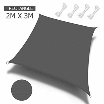 Sunnest Life Sonnensegel Sonnenschutz Garten Balkon inkl. Befestigungsseilen Wetterschutz wasserabweisend Schattenspender 420D PES Polyester UV Schutz für Garten Outdoor,2 * 3m,grau - 5