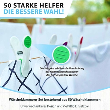 Vilenia Home Wäscheklammern Softgrip - 50 Stück Premium Klammern aus Kunststoff - Optimal für den Wäscheständer und Klammerbeutel - Wäscheklammer - 6
