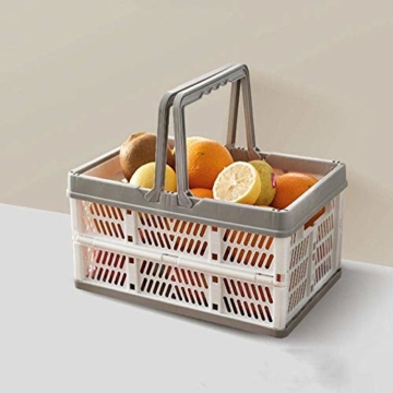 Yiyu Picknickkörbe Einkaufskörbe Obstkorb Aufbewahrungskorb Aus Kunststoff, Tragbarer Klappkorb, Einkaufskorb, Gemüsekorb, Klappbarer Einkaufskorb Camping Outdoor z (Color : Gray) - 4