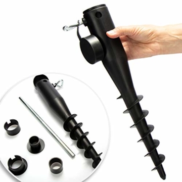 com-four® Sonnenschirmhalter aus Kunststoff - Bodenhülse für den Garten - Standfuß für Schirme - Schirmständer mit Eindrehstange - Erdspieß mit Stockdurchmesser von 25-45 mm (schwarz) - 4