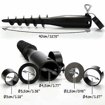 com-four® Sonnenschirmhalter aus Kunststoff - Bodenhülse für den Garten - Standfuß für Schirme - Schirmständer mit Eindrehstange - Erdspieß mit Stockdurchmesser von 25-45 mm (schwarz) - 5