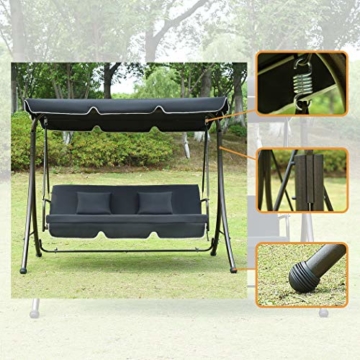 Loywe Hollywoodschaukel Gartenschaukel Moderne Gartenliege Outdoor Schaukelbank mit Liegefunktion 190x135x170cm LW10 Schwarz - 4