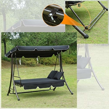 Loywe Hollywoodschaukel Gartenschaukel Moderne Gartenliege Outdoor Schaukelbank mit Liegefunktion 190x135x170cm LW10 Schwarz - 5