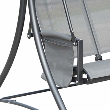 Outsunny 3-Sitzer Hollywoodschaukel, Gartenschaukel mit Sonnendach, Schaukelbank mit Ablage, Aluminium, Grau, 196 x 128 x 172 cm - 8
