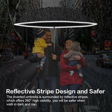 Regenschirm Groß, Lzfitpot 41 Inches Taschenschirm Sturmfest bis 140 km/h, Winddicht, Auf-Zu Automatik, Extra Stabil 210T Nylon Umbrella, mit Reflektierende Streifen für Sicherheit, 10 Ribs, Schwarz - 7