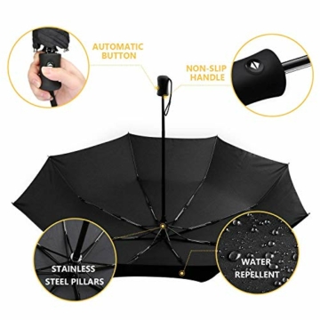 TechRise Regenschirm Taschenschirm mit Einhändiger Auf-Zu-Automatik Kompakt Stockschirm Transportabel für Reise - 4