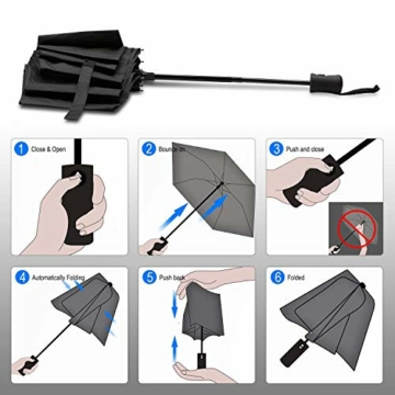 TechRise Regenschirm Taschenschirm mit Einhändiger Auf-Zu-Automatik Kompakt Stockschirm Transportabel für Reise - 9