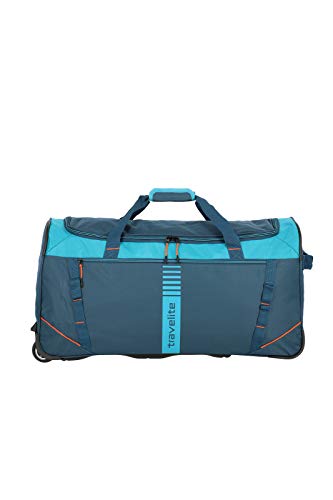 travelite 2-Rad Trolley Reisetasche Größe L, Gepäck Serie Basics Active: Weichgepäck Reisetasche mit Rollen im frischen Design, 096281-22, 71 cm, 86 Liter, Petrol/orange - 8