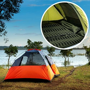 Unigear Camping Isomatte, Aufblasbare Luftmatratze Camping, Schlafmatte für Outdoor, Feuchtigkeitsbeständig Wasserdicht und rutschfest, MEHRWEG (Armeegrün mit Kissen) - 2