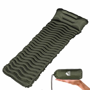 Unigear Camping Isomatte, Aufblasbare Luftmatratze Camping, Schlafmatte für Outdoor, Feuchtigkeitsbeständig Wasserdicht und rutschfest, MEHRWEG (Armeegrün mit Kissen) - 1